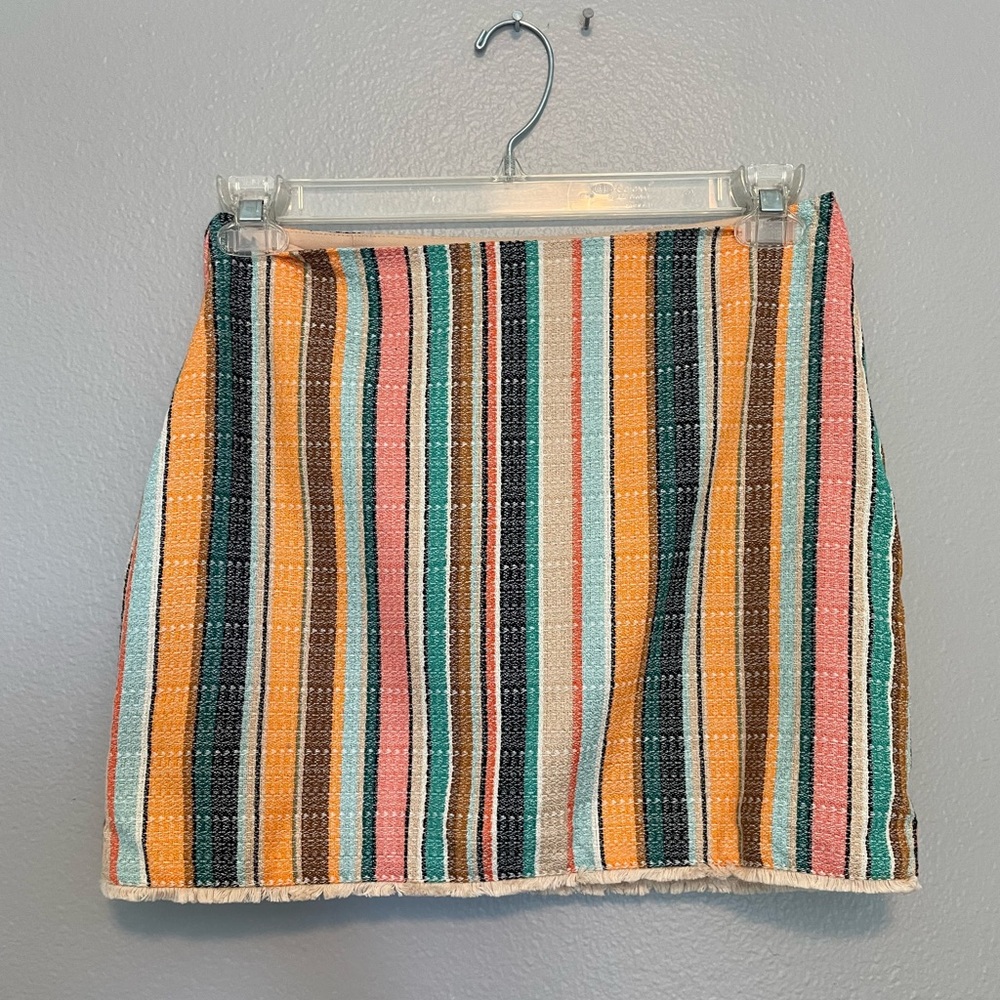 H&M Cream and Rainbow Fringe mini skirt size 8 great condition